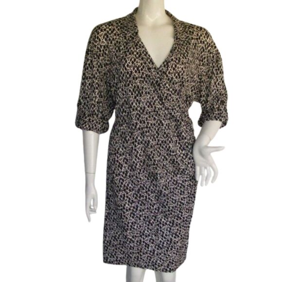 LAUNDRY by SHELLI SEGAL Dress, 8, Black/White Geometric print Surplice, Long slv - Picture 2 of 12